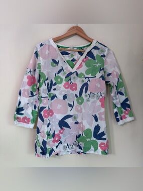 Boden Girls' Floral V-Neck Tunic - Pink, Green & Navy